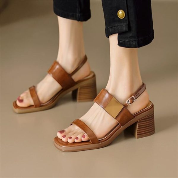 JSEIAJB Toe Sandals For Women With Thick Heels, Back Strap, Square Buckle Leather, High Heels, Large Size Sandals