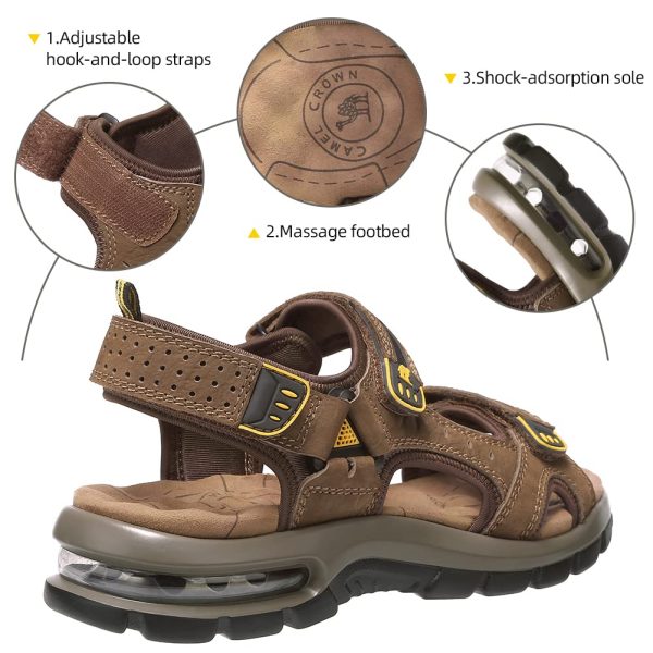 Men's Leather Sandals for Hiking Walking Beach Treads Water Athletic Outdoor with Premium Air Cushion | Waterproof