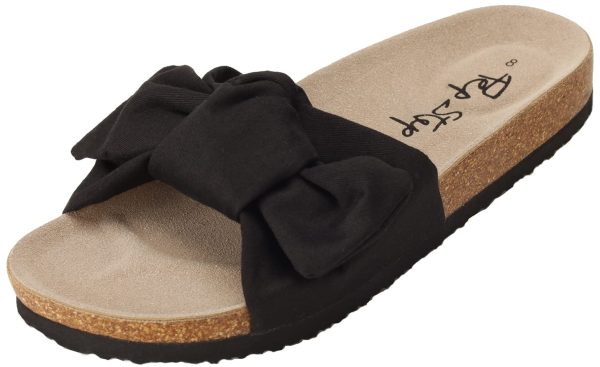Slide Sandals for Women or Ladies Dressy Summer Casual, Cute Bow Tie Knot On Top Strap, Comfy Slip On Cork Foot Bed