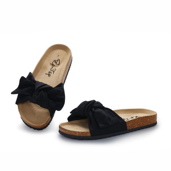 Slide Sandals for Women or Ladies Dressy Summer Casual, Cute Bow Tie Knot On Top Strap, Comfy Slip On Cork Foot Bed