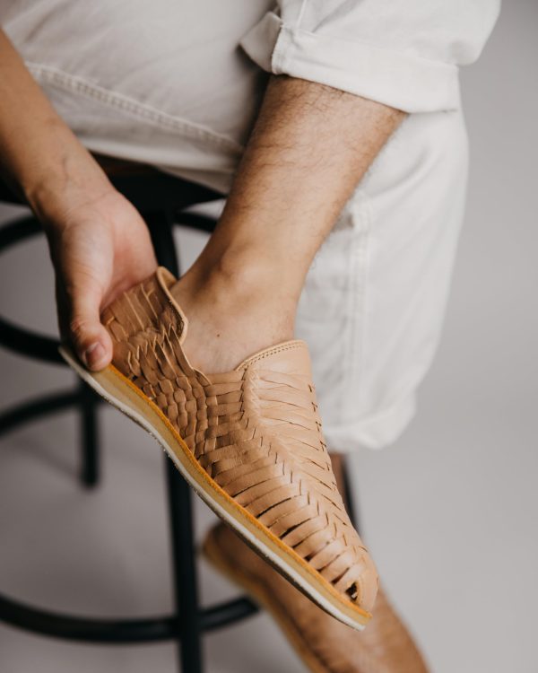 Handmade Leather Huarache Sandals for Men - Genuine Tan Leather, Slip-On, Breathable Design, Ultra Comfortable Insole, Casual