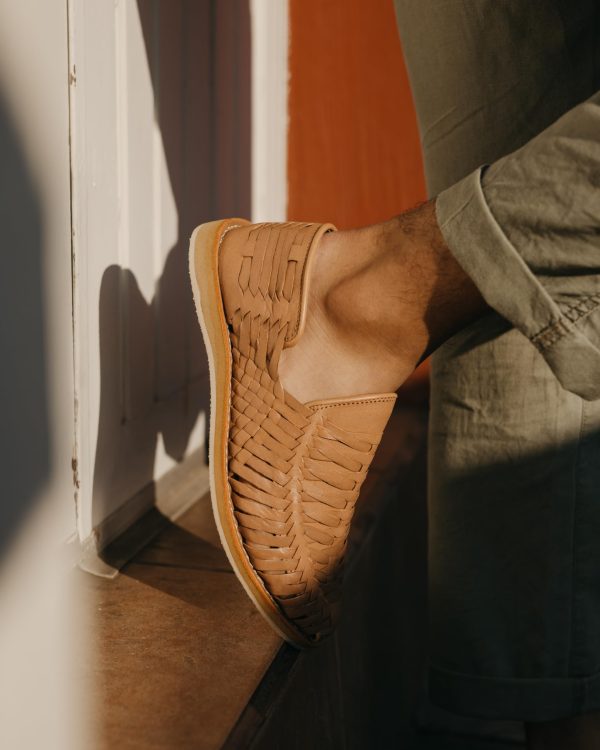 Handmade Leather Huarache Sandals for Men - Genuine Tan Leather, Slip-On, Breathable Design, Ultra Comfortable Insole, Casual