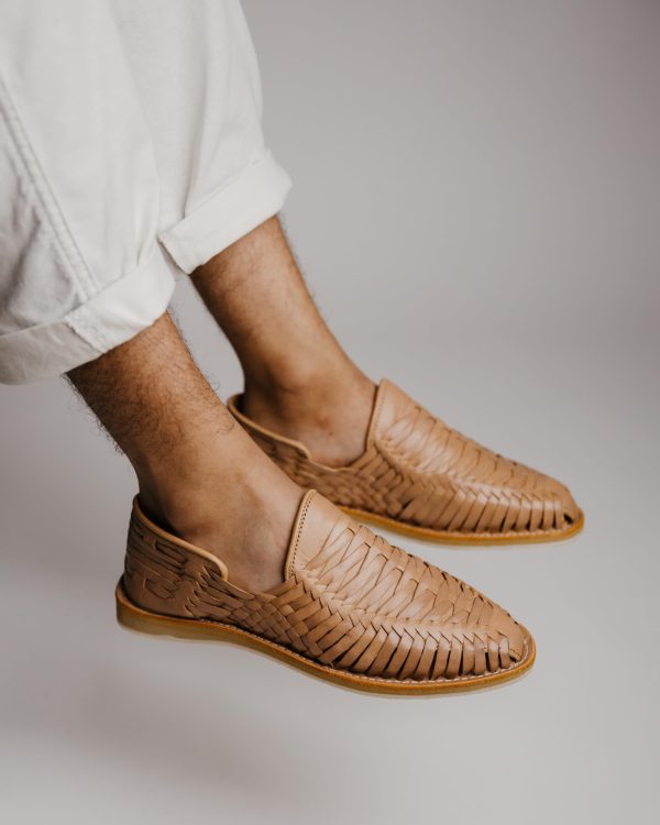 Handmade Leather Huarache Sandals for Men - Genuine Tan Leather, Slip-On, Breathable Design, Ultra Comfortable Insole, Casual