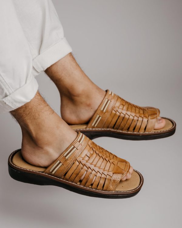 Handmade Leather Huaraches for Men - Slip-On Open Toe Sandals - Comfortable, Breathable, Lightweight, Water Resistant, Tan Color
