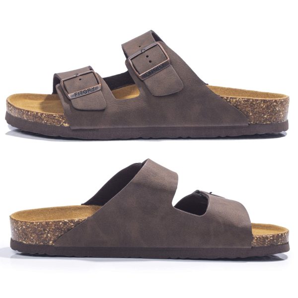 Mens Sandals, Arch Support Slides with Adjustable Buckle Straps and Cork Footbed Size 7-14.5