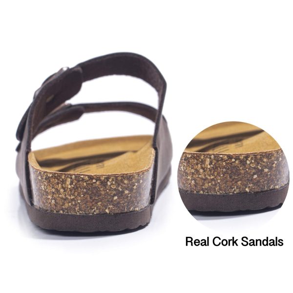 Mens Sandals, Arch Support Slides with Adjustable Buckle Straps and Cork Footbed Size 7-14.5