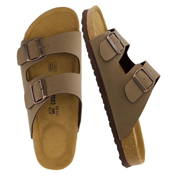 Lane Cork Footbed Mens Sandals, Adjustable Buckle Comfort Slides for Men, Genuine Leather Insole Summer Sandals Men Footwear