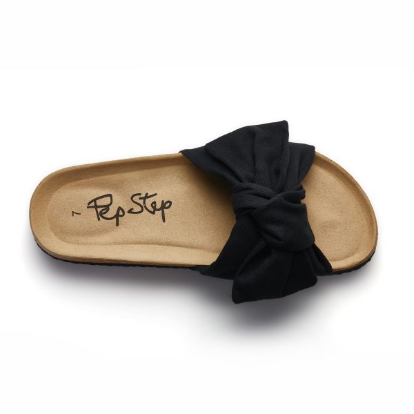 Slide Sandals for Women or Ladies Dressy Summer Casual, Cute Bow Tie Knot On Top Strap, Comfy Slip On Cork Foot Bed